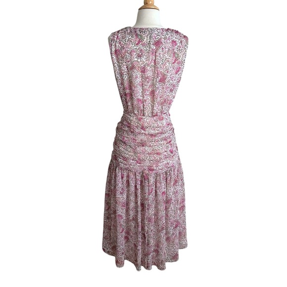 ANN TAYLOR Floral Chiffon Ruched Flare MIDI Dress Surplice Neck Cottagecore 8P‎ - Picture 7 of 16